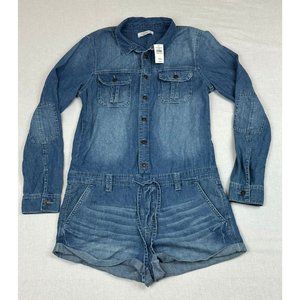 NWT Abercrombie & Fitch Medium Wash Denim Long Sleeve Romper Size L